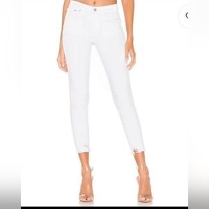 Agolde White High Rise Raw Chewed Leg Hem Denim Skinny Jeans 28 Rise 10in
